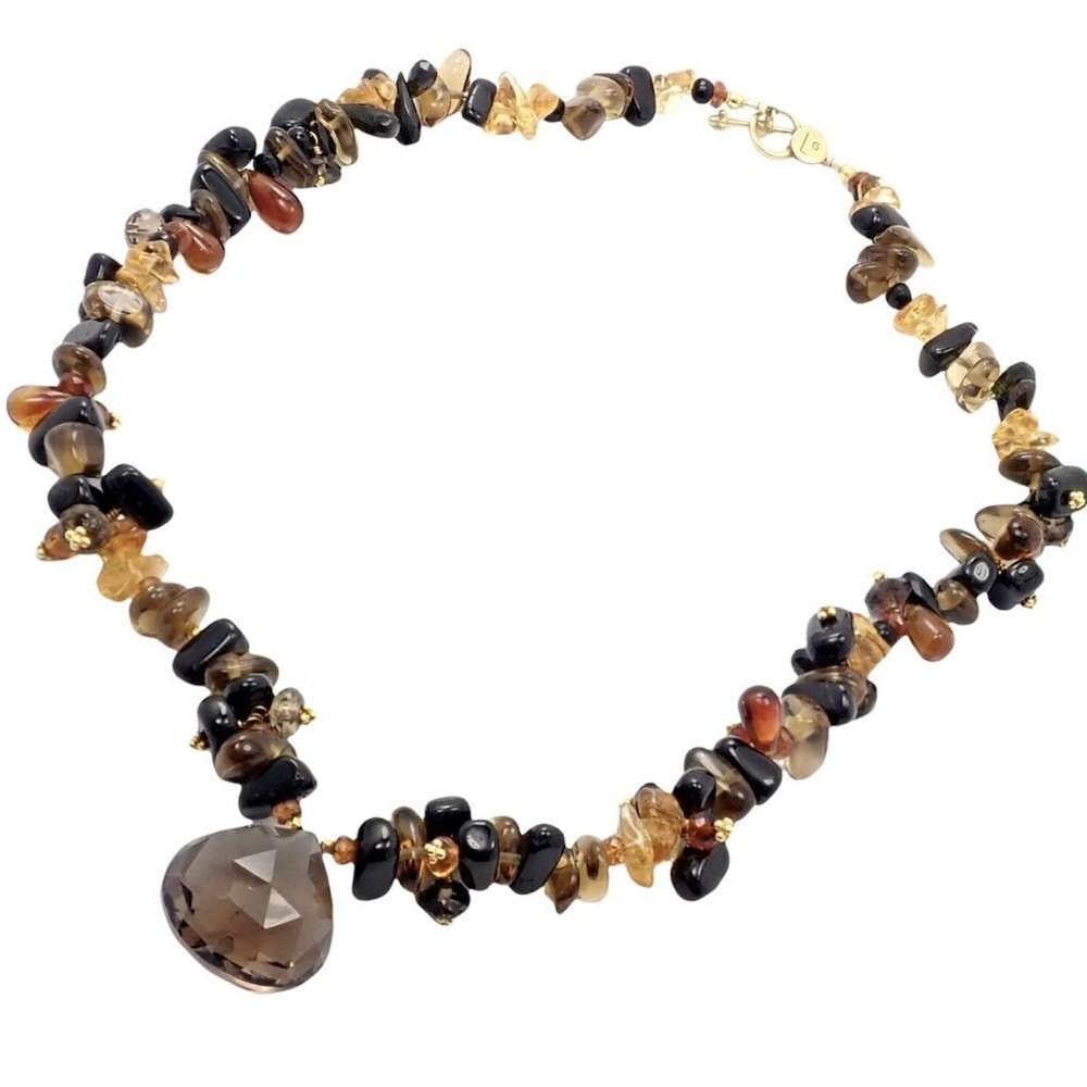 Laura Gibson 18k Yellow Gold Briolette Smokey Topaz Onyx Bead Large Necklace​